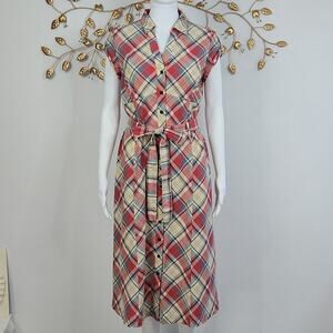 J. Peterman Cotton Plaid Summer Midi Dress Size 6